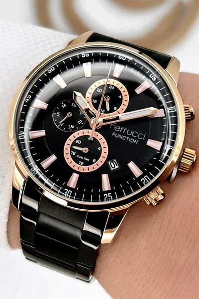Ferrucci Function Active Black Color Steel Band Men Wrist Watch Sdfer064