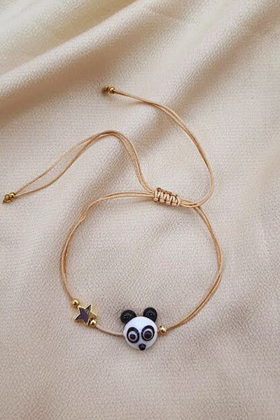 PETEK AKSESUAR Panda Handmade Glass Murano Anklet Bracelet