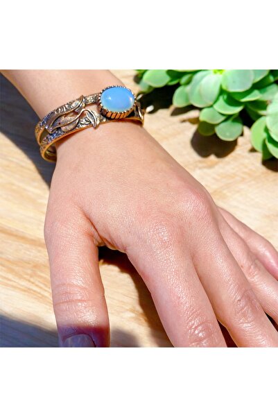 kapris concept سوار من النحاس المضاد للحساسية بحجر القمر العتيق من النحاس الأصلي