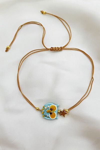 PETEK AKSESUAR Turquoise Owl Handmade Glass Murano Anklet Bracelet