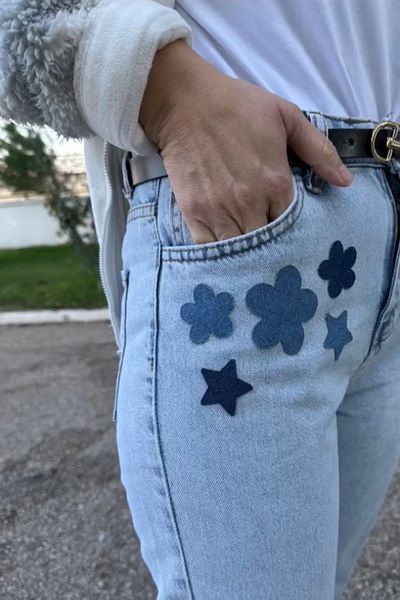 FANTASTIC ARMA Pachet de 2 - Patch de armă din denim albastru deschis care se lipsește cu călcat (plasture pentru genunchi, cot)