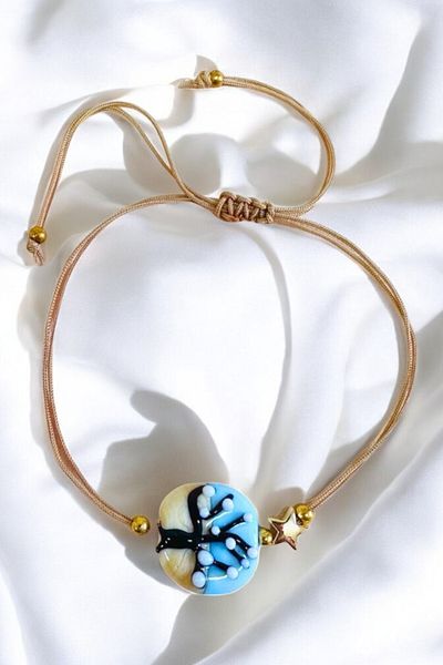 PETEK AKSESUAR Glass Murano Anklet Bracelet - Wooden Handmade