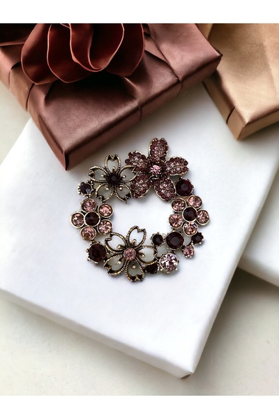 FAYRA ACCESSORIES Pembe Çiçek Çelenk Broş