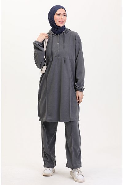 sefamerve Set aus Tunika und Hose mit Kapuze in Grau – 0567-06