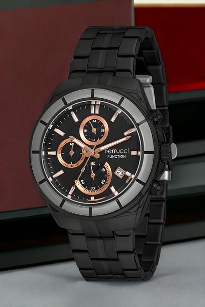 Ferrucci Men's Watch - Black-Rose, 3Atm, Fcf.13674Fm.01 Sdfer134