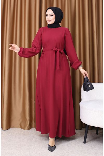 sefamerve Burgunderfarbenes Basic-Kleid – 5577-01