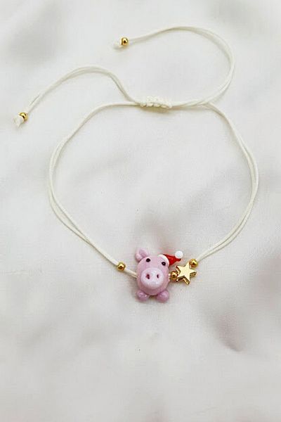 PETEK AKSESUAR Pink Piggy Handmade Glass Murano Anklet Bracelet