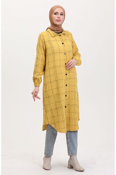 sefamerve Mustard Tweed Tunic 0564-02 with Buttons