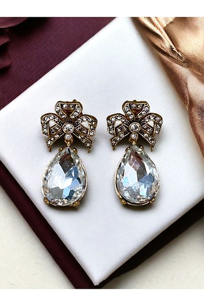 FAYRA ACCESSORIES Zircon Stone Bow Earrings