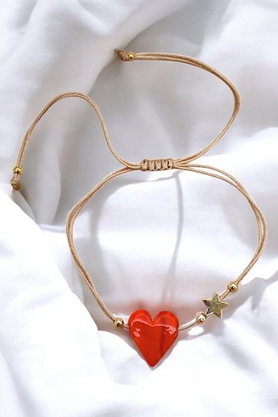PETEK AKSESUAR Heart Handmade Glass Murano Anklet Bracelet