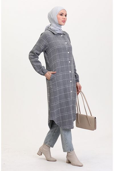 sefamerve Gray Tweed Tunic - Buttoned