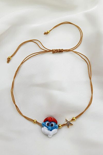 PETEK AKSESUAR Papa Smurf Handmade Glass Murano Anklet Bracelet