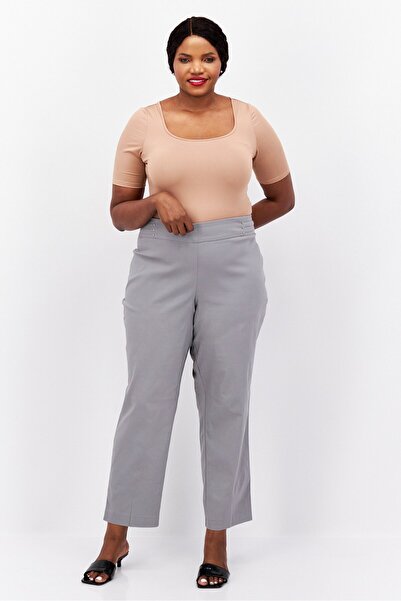 JM Collection Women Plus Size Plain Straight Pants, Grey