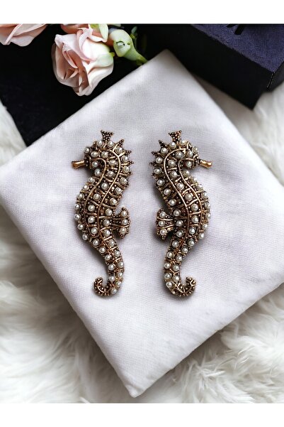 FAYRA ACCESSORIES İnci İşlemeli Denizatı Figür Küpe