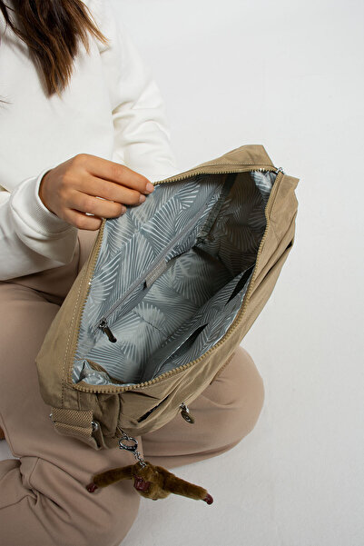 Morpelikan Women's Water Resistant Fabric Multi-Compartment Cross Strap Dark Beige Colored School Travel and Shoulder Bag