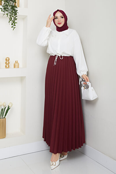 samu butik Dabıl krep kumaş Piliseli tesettür Etek İç göstermez