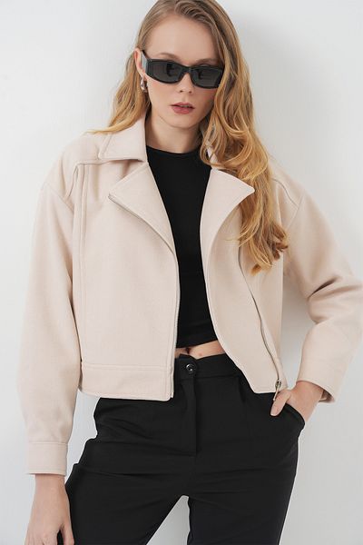 Bigdart 0717 Model Women's Beige Kurze Kaschmirjacke