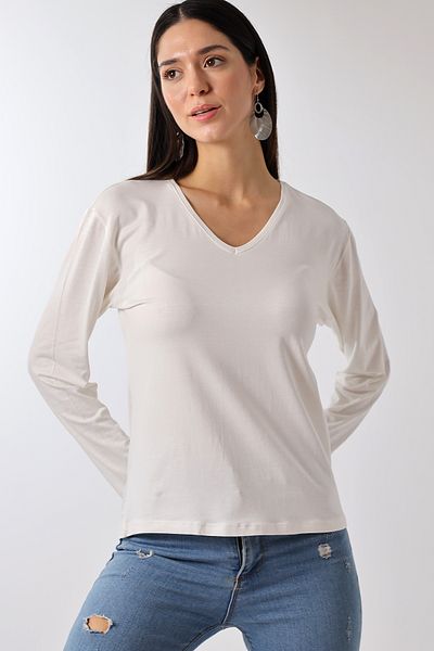 Devinka Women's 2 Pack V-Neck Oversize Basic Long Sleeve T-Shirt