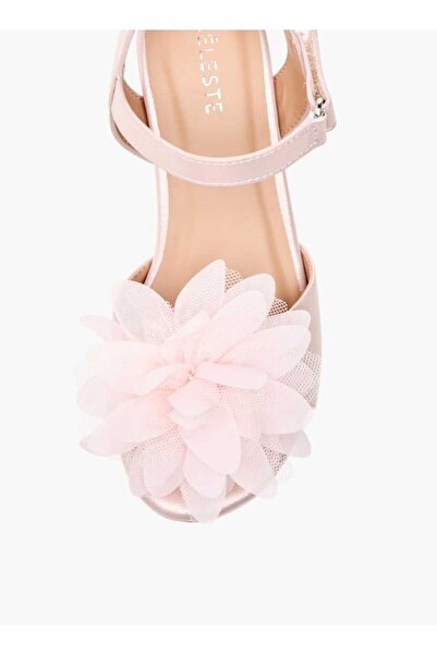 Celeste Celeste Girls' Floral Applique Block Heel Sandals with Hook and Loop Closure