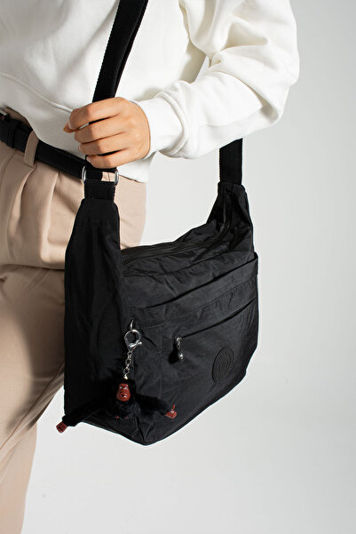 Morpelikan Women's Water Resistant Fabric Multi-Compartment Cross Strap Dark Black Color School Travel and Shoulder Bag