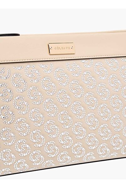 Celeste Monogram Embellished Crossbody Bag with Zip Closure and Chain Strap - W 5 x H 18.5 x D 26.5 cm