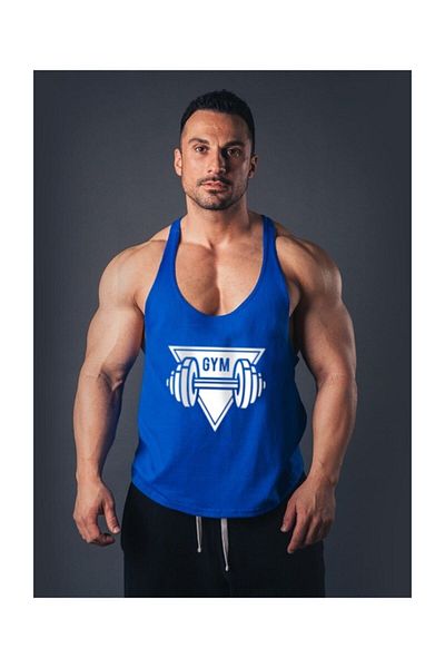 Ghedto Μπλε Gym Dumbbell Fitness Tank Top - Αθλητικό Μονό