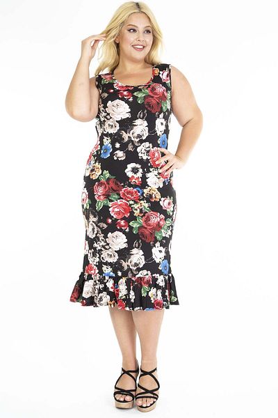 modayız Φούστα με σχέδιο βολάν Μαύρο Φόρεμα Plus Size 31c-1208