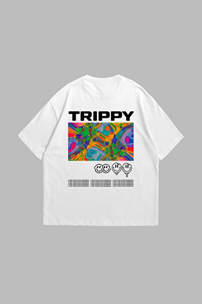 Tarzsokak Trippy Printed Oversize Unisex Alb