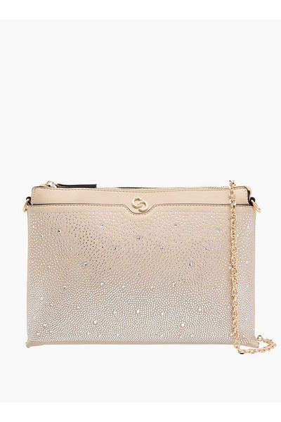 Celeste Embellished Crossbody Bag with Zip Closure and Chain Strap