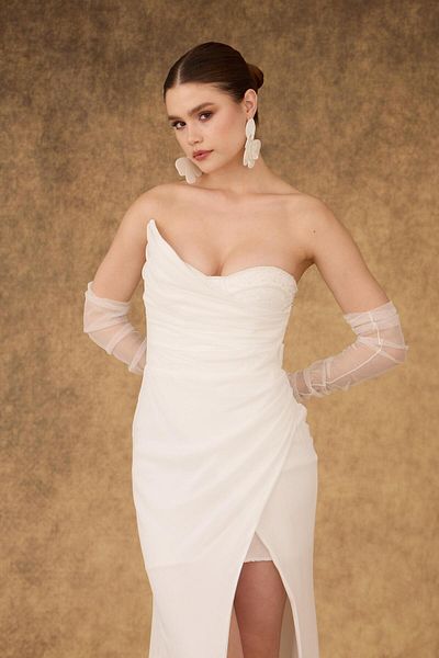 Carmen White Embroidered Slit Chiffon Outer Shooting Dress