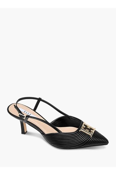ELLE Women's Textured Sandals with Kitten Heels and Buckle Closure