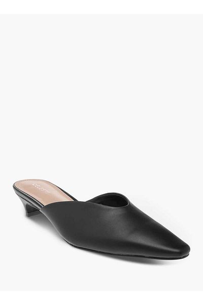 Celeste Women's Solid Pointed Toe Slip-On Mules with Kitten Heels