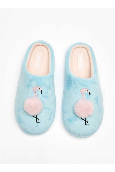 COZY Flamingo Embroidered Bedroom Mules with Pom Pom Detail