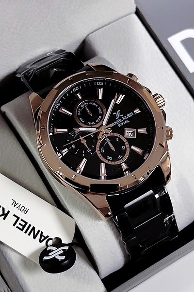 Daniel Klein Men's Wristwatch 3 Atm Waterproof Black Color Steel Strap + Natural Stone Bracelet Cbk85