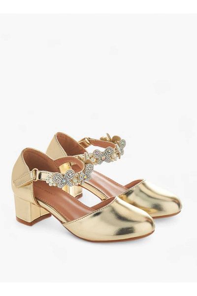 Flora Bella by Shoexpress Flora Bella Floral Embellished Heel Shoes with Hook and Loop Closure