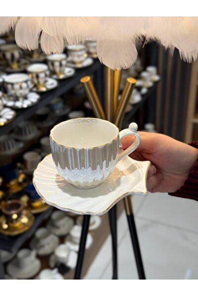 Onedekor 6-Piece Mother of Pearl Pearl Porcelain Coffee Cup - Gold