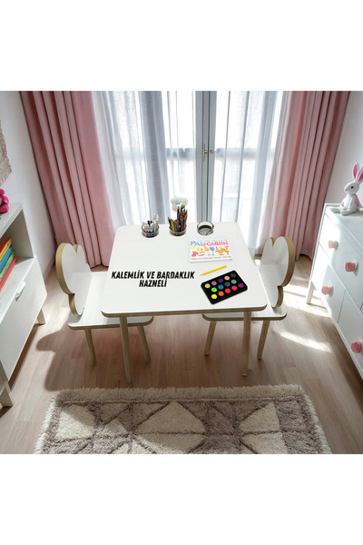 AKTURK HOME YAZ SİL YÜZEY 1 ADET MASA VE BULUT DESENLİ 2 SANDALYE AKTİVİTE MA...