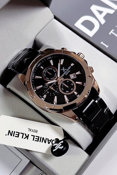 Daniel Klein Men's Wristwatch 3 Atm Waterproof Black Color Steel Strap + Natural Stone Bracelet Cbk85