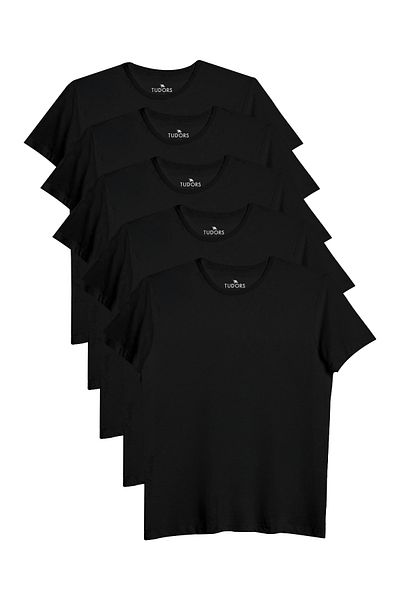 Tudors Μπλουζάκι Unisex 5 Pack Μαύρο Slim Fit Slim Fit 100% βαμβακερό μπλουζάκι με λαιμόκοψη