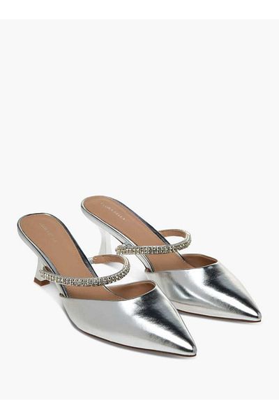 Flora Bella by Shoexpress Flora Bella Embellished Slip-On Mules with Flared Heels