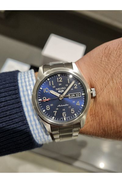 Seiko Seiko-Atomatic Navy Blue Dial with Calendar Steel Bracelet 10 Atm Waterproof Men's Wristwatch