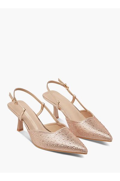 Flora Bella by Shoexpress Flora Bella Embellished Slingback Shoes with Flared Heels and Buckle Closure