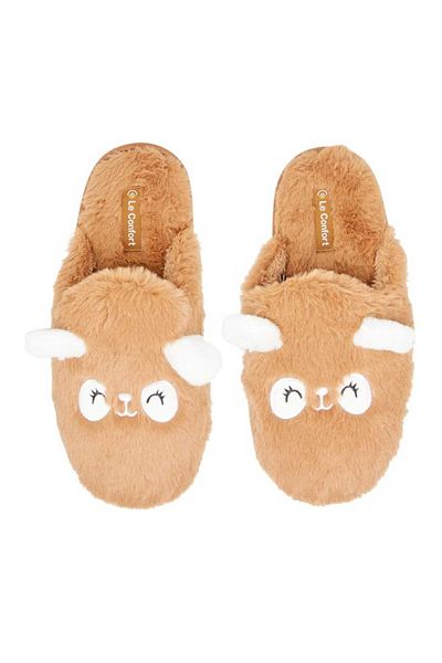 Le Confort Panda Ear Applique Faux Fur Bedroom Mules