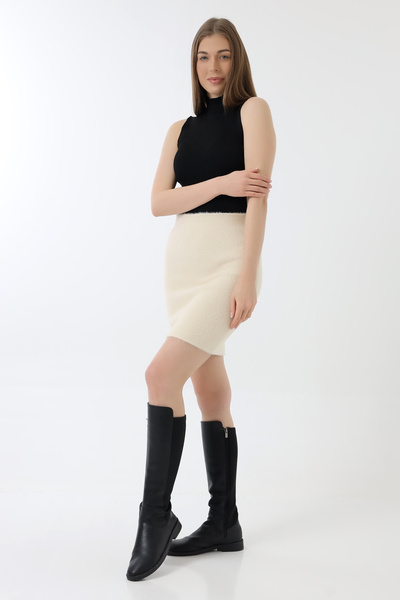 Devinka Γυναικεία Μπεζ ελαστική μέση Μαλακή Πλεκτή Φούστα