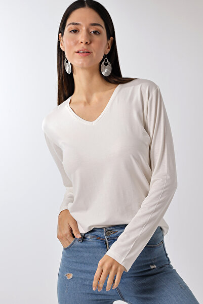 Devinka Women's 2 Pack V-Neck Oversize Basic Long Sleeve T-Shirt