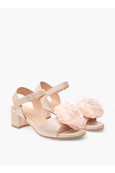 Celeste Girls' Floral Applique Block Heel Sandals with Hook and Loop Closure