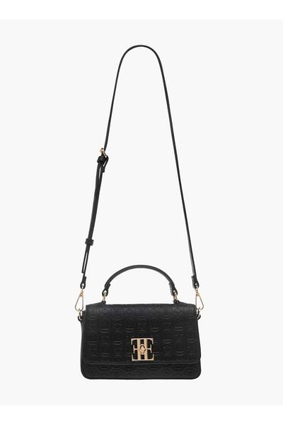 ELLE Monogram Embossed Crossbody Bag with Top Handle and Adjustable Strap