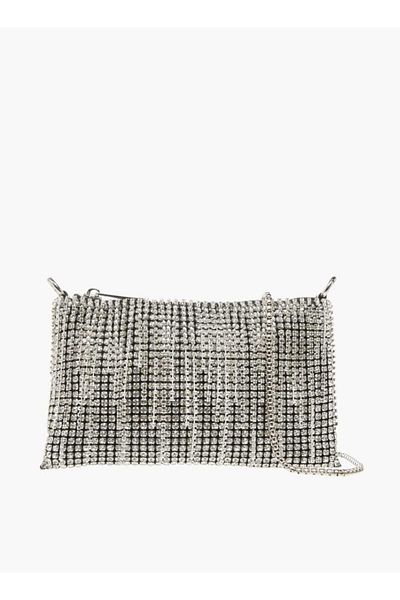 Missy Rhinestone Embellished Crossbody Bag with Zip Closure and Chain Strap