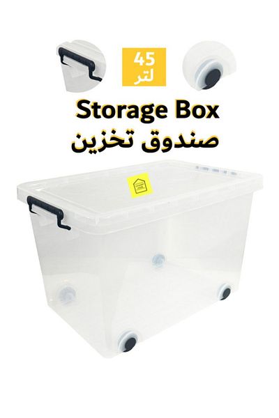 Concept Home Plastic Storage Box With Wheels And Lockable Lid 45L Clear/Black