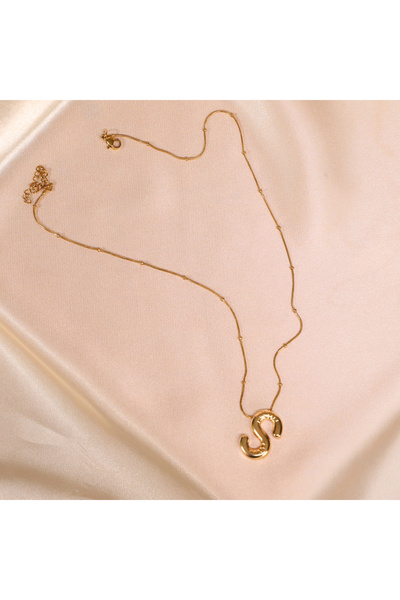FOURSOLOS Steel Women &Apos; S Necklace, Gold Color Letter Necklace, with Bead Detail, No:191A